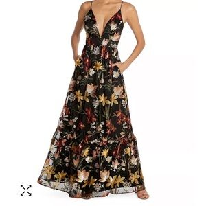 Aidan Mattox Black floral gown size 10